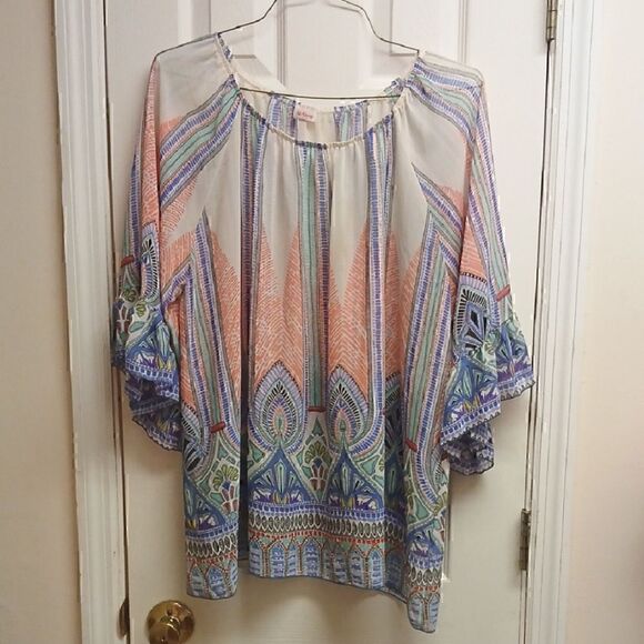 R ROUGE XL Women's Sheer Pullover Patterned Top. Multi colored - Picture 1 of 7